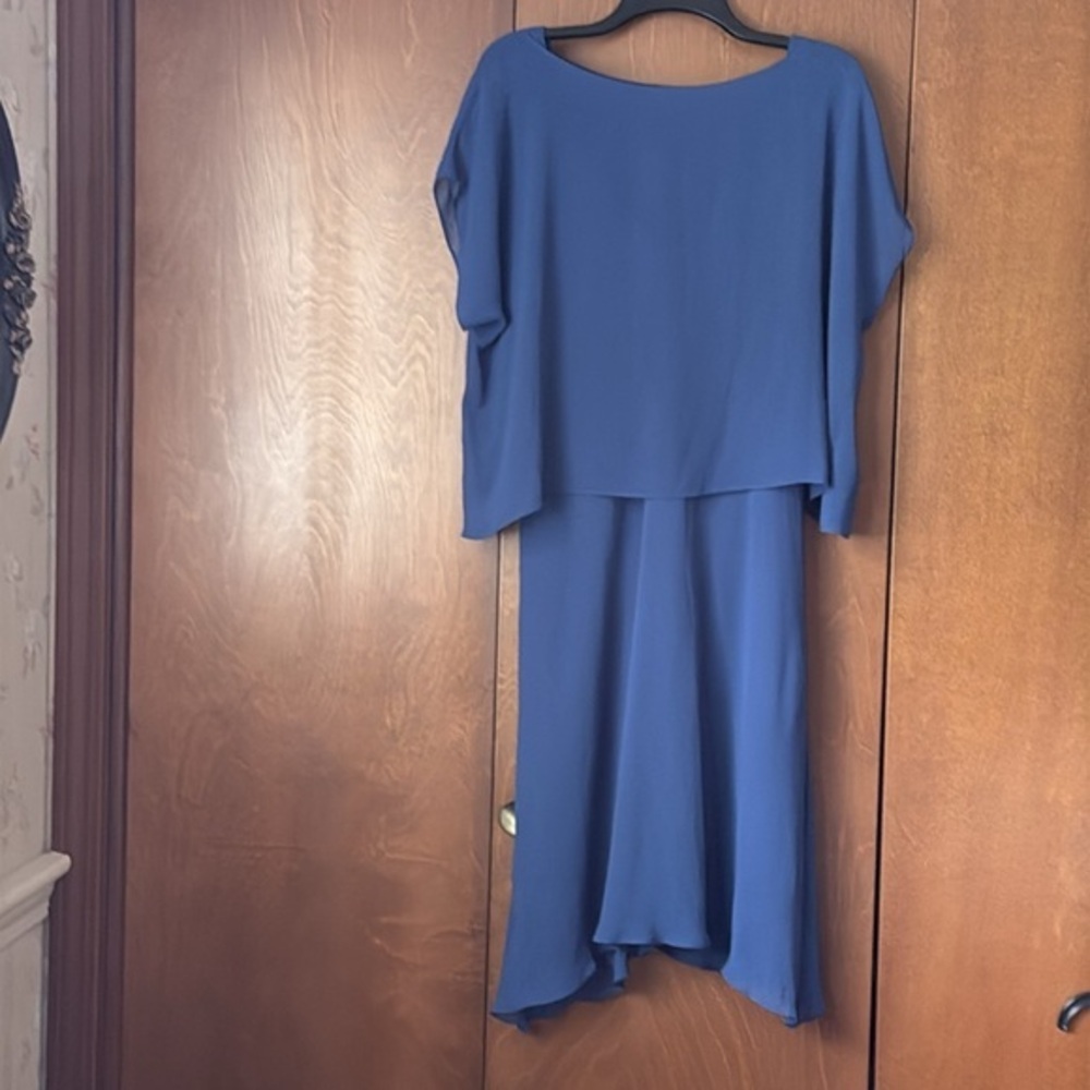 Lauren Ralph Lauren Blue Sheer Overlay V Neck Dress NWT Sz 12